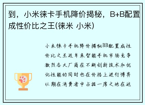 到，小米徕卡手机降价揭秘，B+B配置成性价比之王(徕米 小米)