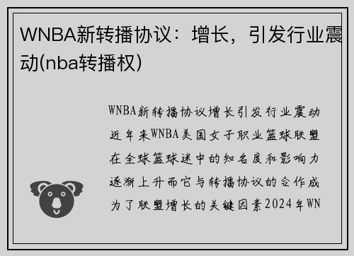 WNBA新转播协议：增长，引发行业震动(nba转播权)