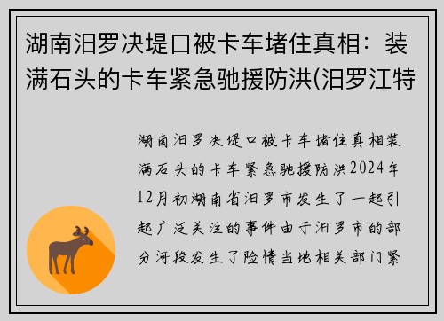 湖南汨罗决堤口被卡车堵住真相：装满石头的卡车紧急驰援防洪(汨罗江特大桥)