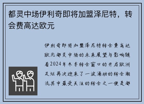 都灵中场伊利奇即将加盟泽尼特，转会费高达欧元